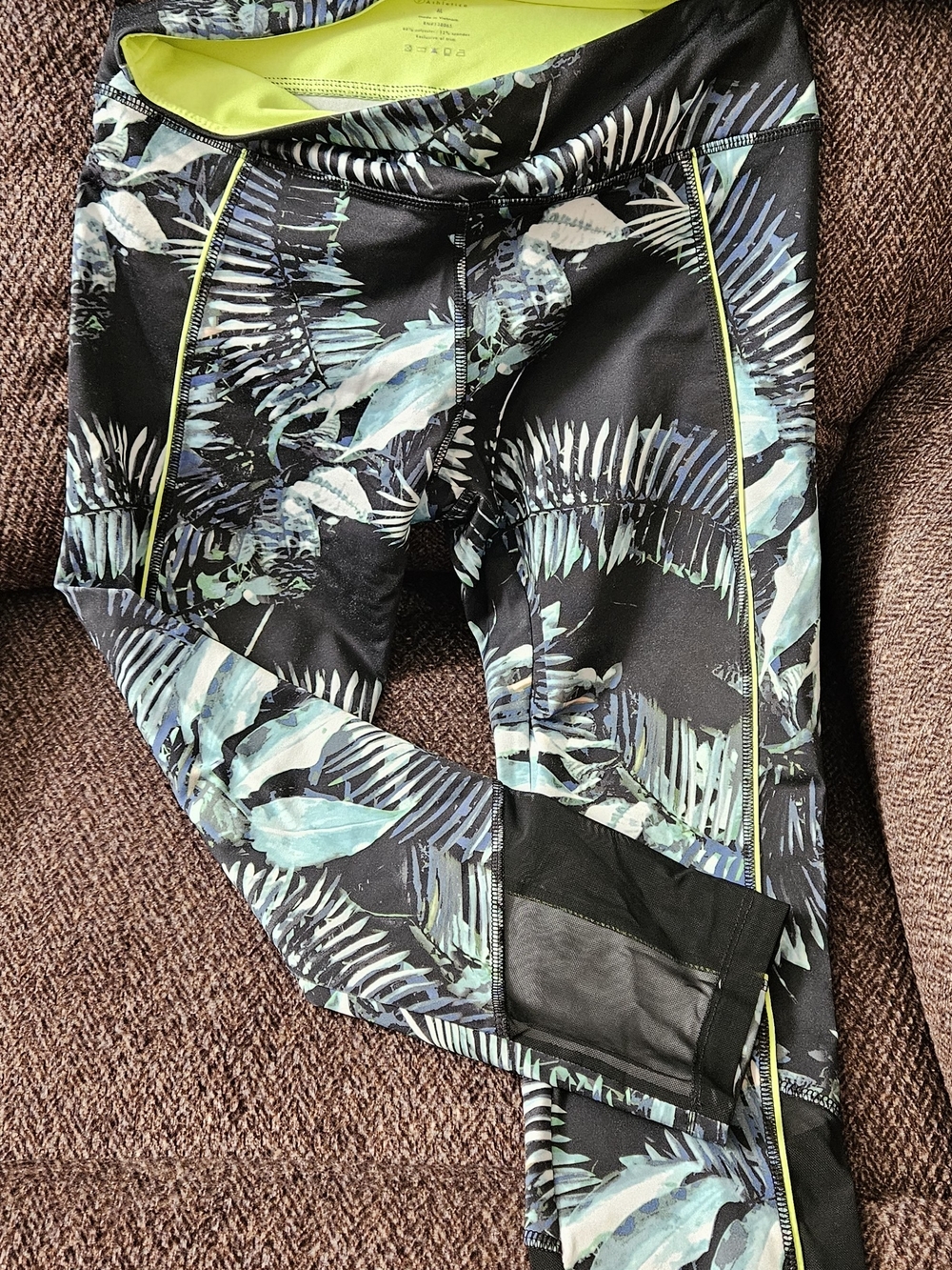 VOGO Athletica Yoga Black Tropical Print Track Pants with Lime Accents